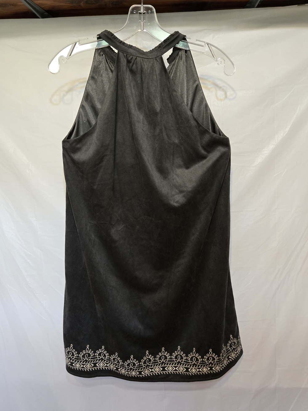 THML Gray Suede Halter Dress with Floral Embroidery - Picture 2 of 6